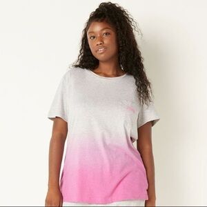 Victoria’s Secret PINK Campus Short Sleeve Tee Heather Stone Grey Dip Dye NEW